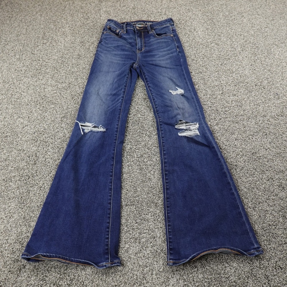 American Eagle Jeans Womens 0 Blue Denim Hi Rise Flare Festival 70s Flex Stretch